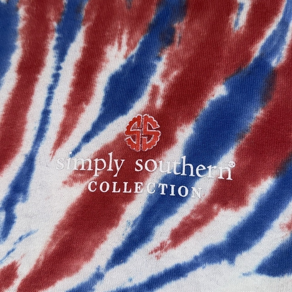 Simply southern red, white and blue tie dye T-shirt size Adult small & large EUC - Picture 3 of 5